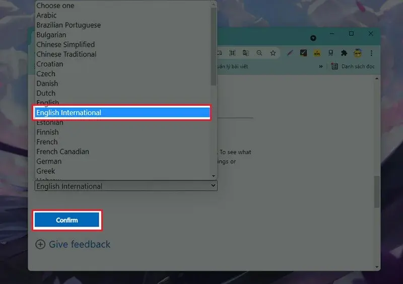 Chọn ngôn ngữ chính của hệ điều hành Windows 11 