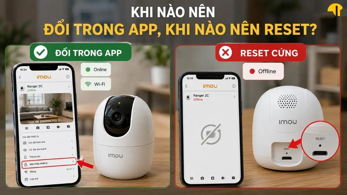 Đổi mật khẩu WiFi camera IMOU trong ứng dụng Giao diện ứng dụng IMOU Life hiển thị camera đang online, cho phép đổi mật khẩu WiFi