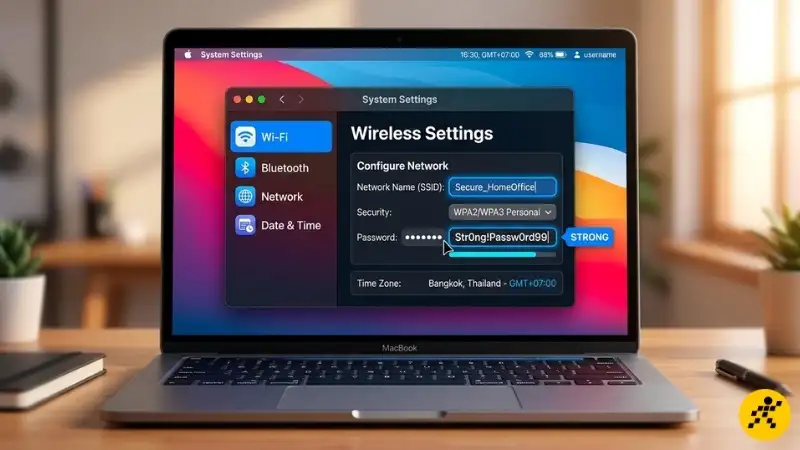 Thay đổi tên và mật khẩu WiFi trong cài đặt không dây Màn hình cài đặt Wireless Settings trên trang quản trị router, hiển thị tùy chọn đổi tên WiFi và mật khẩu