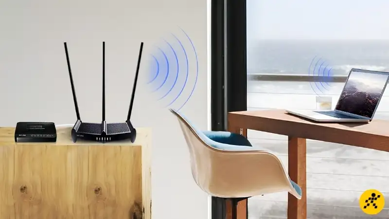 Vị trí đặt router WiFi TP-Link tối ưu trong nhà Router WiFi TP-Link đặt trên bàn ở vị trí trung tâm trong một căn phòng, minh họa vị trí tối ưu