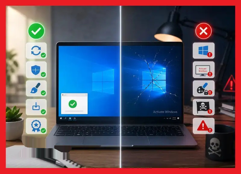 Dấu hiệu nhận biết Windows bản quyền và Windows crack Hình ảnh minh họa các dấu hiệu nhận biết Windows bản quyền và Windows crack, giúp người dùng tránh rủi ro