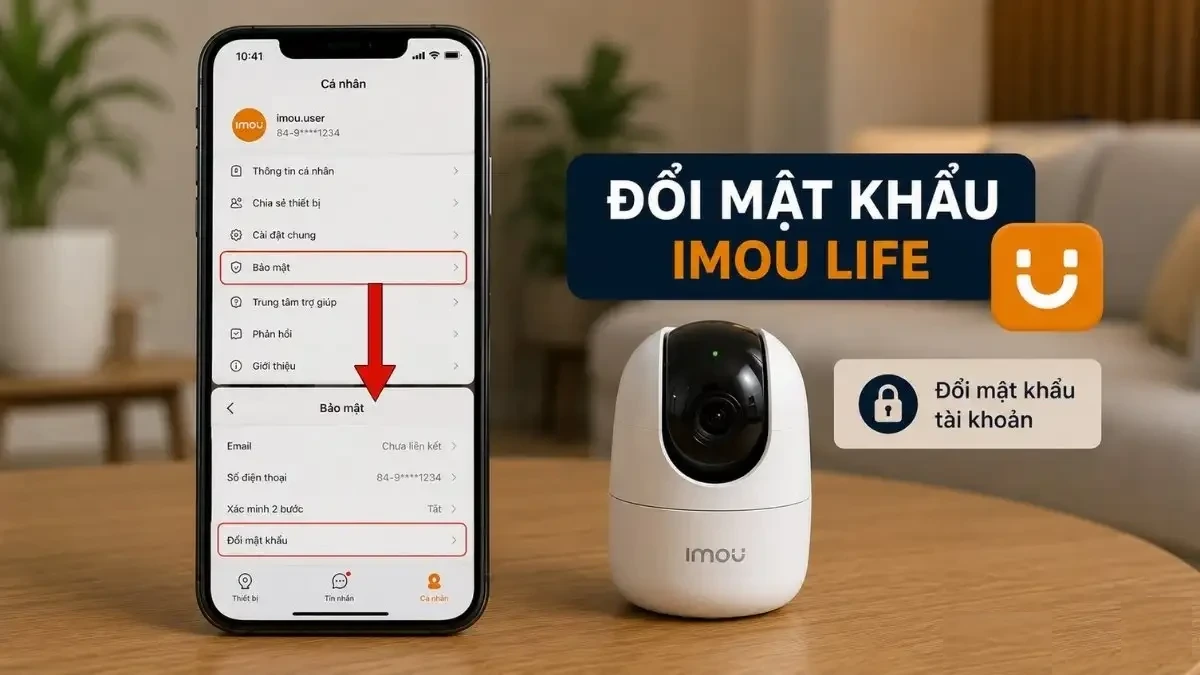 Đổi mật khẩu tài khoản ứng dụng IMOU Life Giao diện ứng dụng IMOU Life hiển thị mục đổi mật khẩu tài khoản