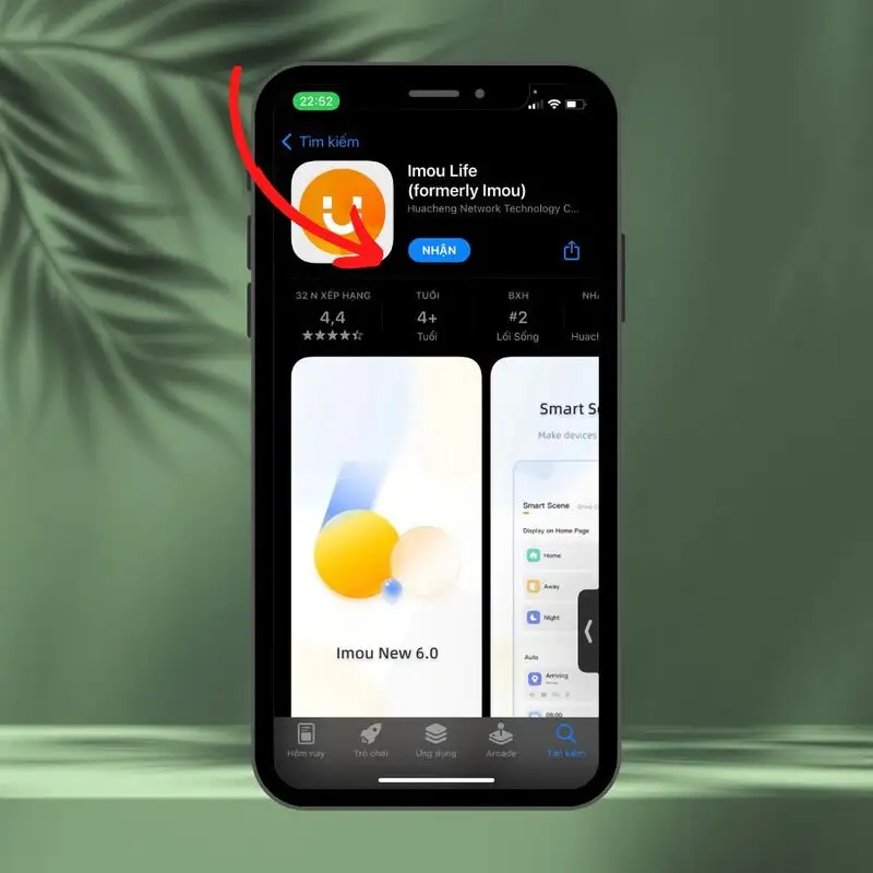 Màn hình tải ứng dụng Imou Life trên điện thoại Màn hình ứng dụng Imou Life trên Google Play Store hoặc Apple App Store để tải về điện thoại