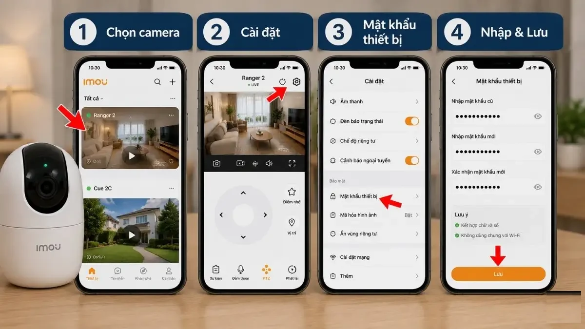 Hướng dẫn đổi mật khẩu thiết bị camera IMOU trên điện thoại Các bước hướng dẫn đổi mật khẩu thiết bị camera IMOU trên ứng dụng điện thoại