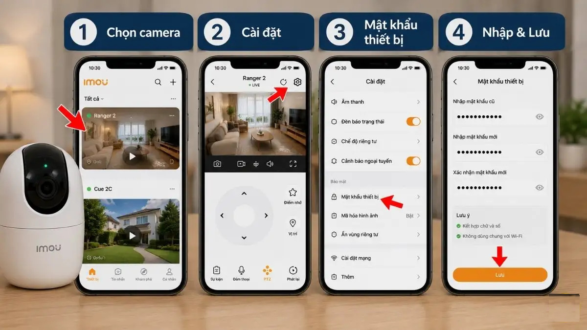 Hướng dẫn đổi mật khẩu thiết bị camera IMOU trên điện thoại Các bước hướng dẫn đổi mật khẩu thiết bị camera IMOU trên ứng dụng điện thoại