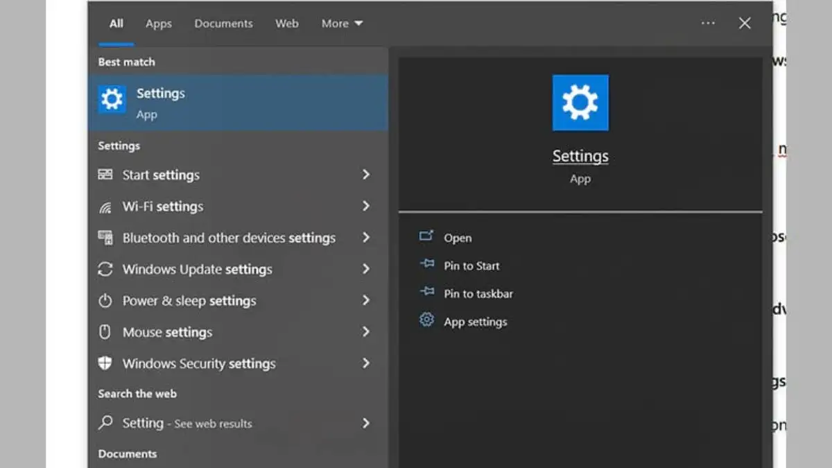 Mở Settings trên Windows 10 Biểu tượng Settings trong Menu Start của Windows 10