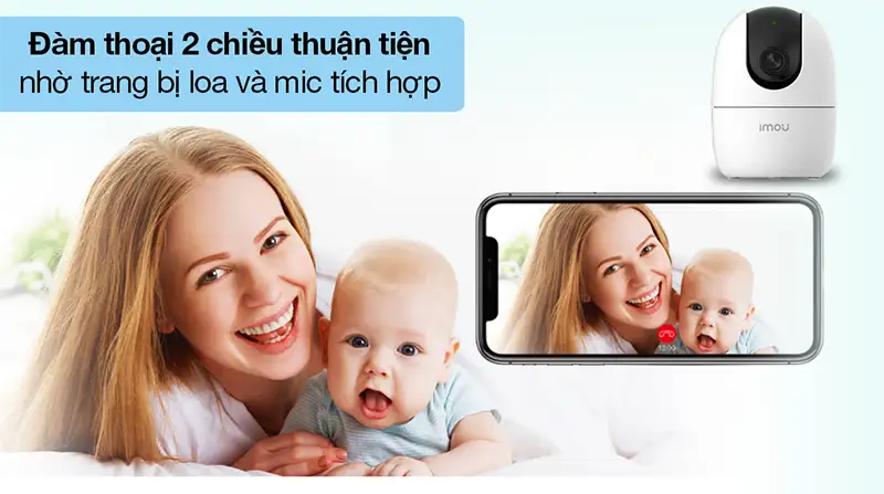 Tương tác 2 chiều trên camera IMOU Camera IMOU hỗ trợ đàm thoại 2 chiều với loa và mic tích hợp