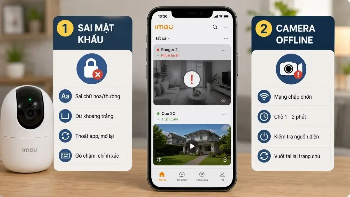 Xử lý lỗi thường gặp sau khi đổi mật khẩu camera IMOU Hình ảnh minh họa các lỗi thường gặp sau khi đổi mật khẩu camera IMOU và cách khắc phục